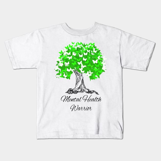 Mental Health Warrior Butterfly Support Kids T-Shirt by MerchAndrey